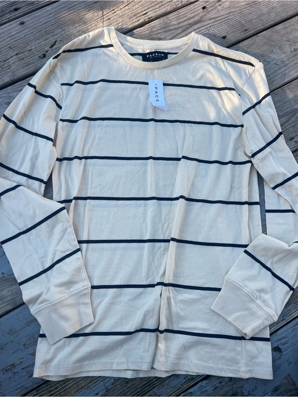 PacSun Cream and Navy Striped Long-Sleeve Tee